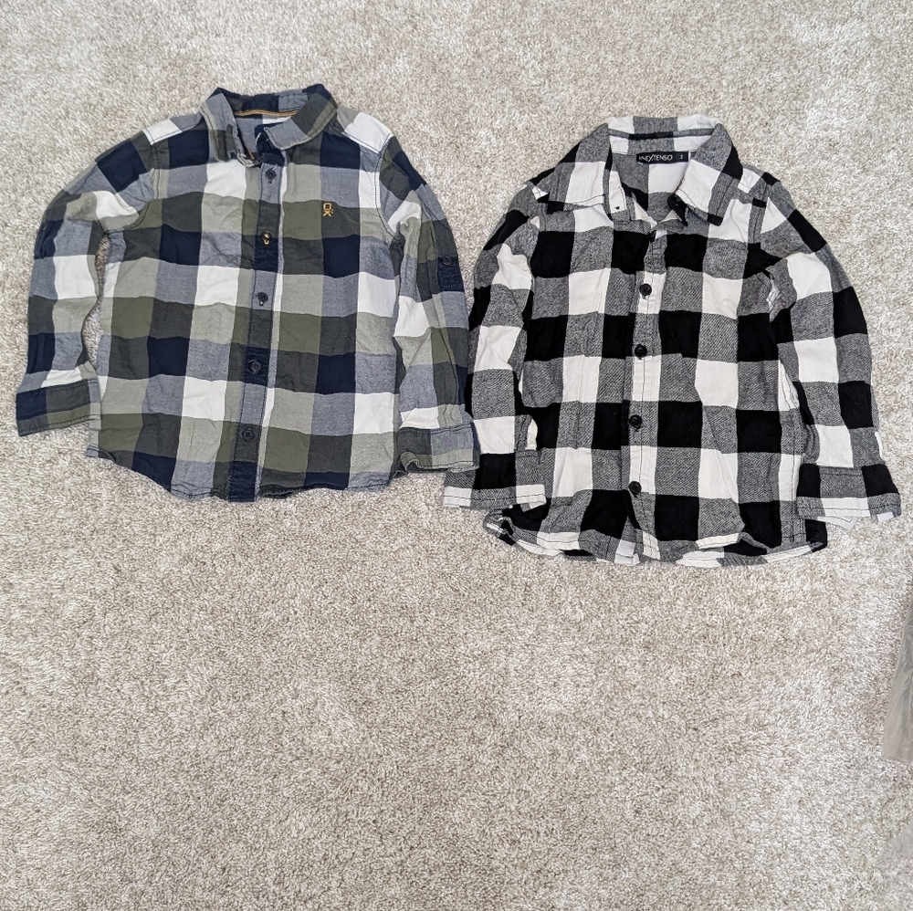Okaïdi Kids Plaid Button-Up Shirts - Black & White/ Olive Green/Blue